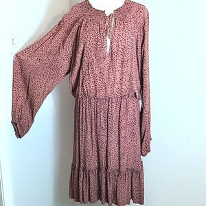 A Beautiful Soul Bohemian Dress w/Brown Dots, Ruffled Trim, Size 22/24, NWT